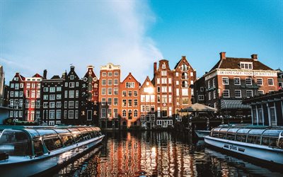 Amsterdam, morning, sunrise, capital of the Netherlands, city landscape, North Holland, Netherlands