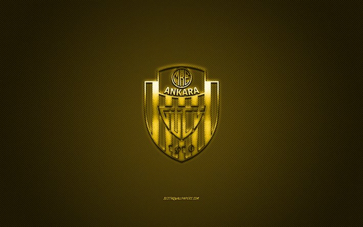 Ankaragucu, squadra di calcio turco, bagno turco Super League, giallo logo, giallo contesto in fibra di carbonio, calcio, Ankara, Turchia, Ankaragucu logo