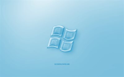 Blue Windows 3D logo, Red background, Blue Windows jelly logo, Blue Windows emblem, creative 3D art, Windows