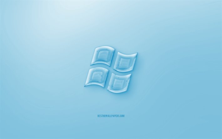 الأزرق ويندوز شعار 3D, خلفية حمراء, الأزرق ويندوز جيلي شعار, الأزرق شعار ويندوز, الإبداعية الفن 3D, ويندوز