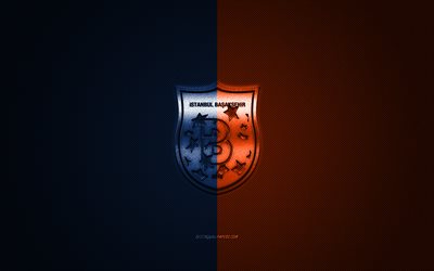 Istanbul Basaksehir, club de football turc, turc Super League, Bleu-orange logo, bleu-bleu en fibre de carbone de fond, football, Istanbul, Turquie, Istanbul Basaksehir logo