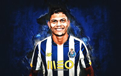 Evanilson, portrait, FC Porto, Francisco Evanilson de Lima Barbosa, blue stone background, football