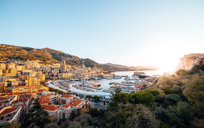 Monte Carlo, 4k, molo, mattina, paesaggi urbani, Monaco
