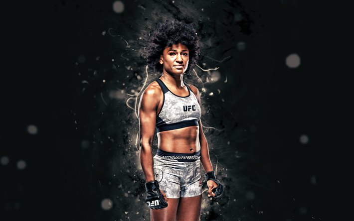 Angela Hill, 4k, white neon lights, american fighters, MMA, UFC, female fighters, Angela Patrice Hill, Mixed martial arts, Angela Hill 4K, UFC fighters, MMA fighters