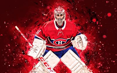 Carey Price, 4k, Montreal Canadiens, NHL, hockey stars, red neon lights, hockey players, hockey, USA, Carey Price 4K, Carey Price Montreal Canadiens
