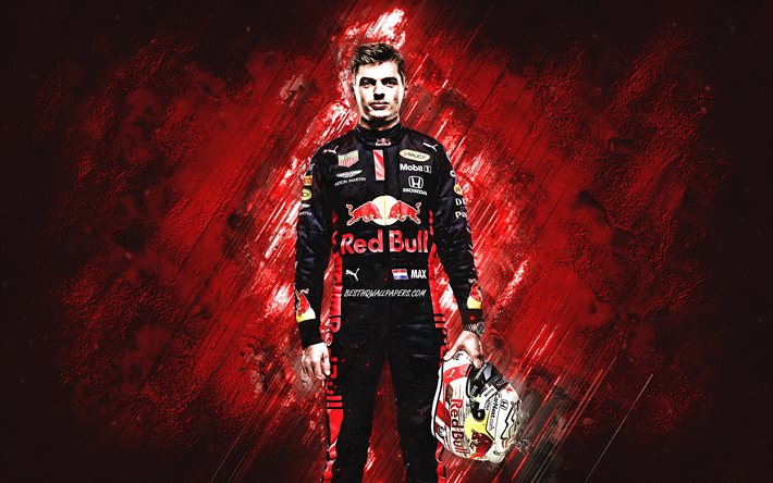 Max Verstappen, Red Bull Racing, Formula 1, Dutch race car driver, red stone background
