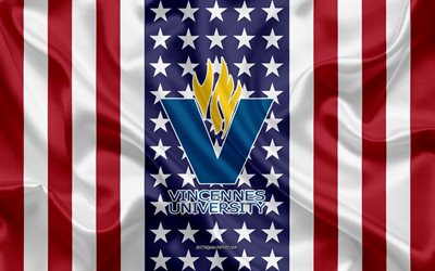 Emblema dell&#39;Universit&#224; di Vincennes, bandiera americana, logo dell&#39;Universit&#224; di Vincennes, Vincennes, Indiana, USA, Universit&#224; di Vincennes