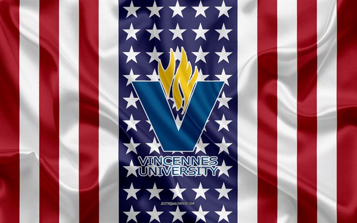 Emblema da Universidade de Vincennes, bandeira americana, logotipo da Universidade de Vincennes, Vincennes, Indiana, EUA, Universidade de Vincennes