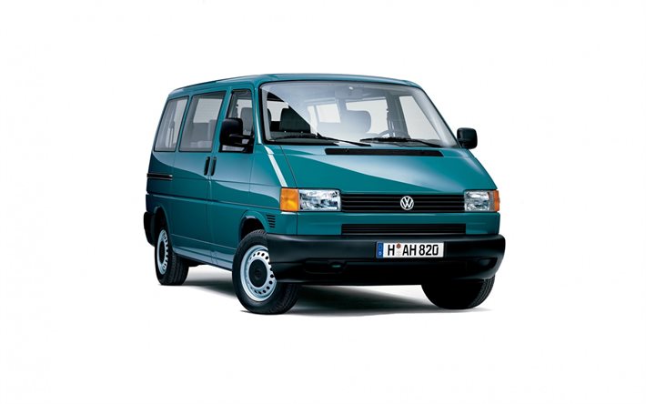 Volkswagen Transporter T4, fond blanc, van, turquoise, minibus, voitures allemandes, Volkswagen