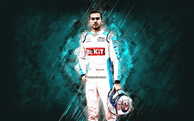 Nicholas Latifi, Williams Racing, Formula 1, Canadian racing driver, portrait, blue stone background, F1, Williams Grand Prix Engineering