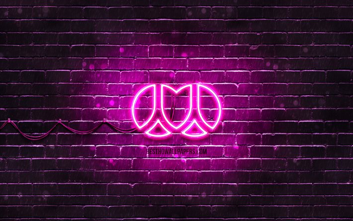 Renren violetti logo, 4k, violetti tiilisein&#228;, Renren logo, sosiaaliset verkostot, Renren neon logo, Renren