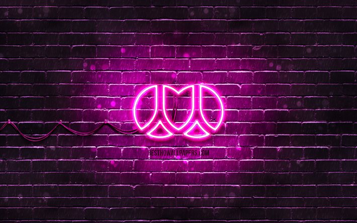 Renren viola logo, 4k, brickwall viola, logo Renren, social network, logo Renren neon, Renren