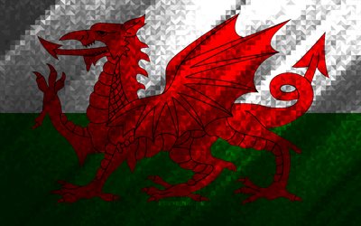 Flag of Wales, multicolored abstraction, Wales mosaic flag, Wales, mosaic art, Wales flag