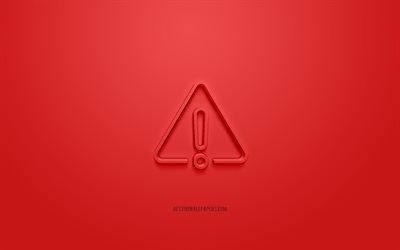 Danger 3d icon, red background, 3d symbols, Danger exclamation mark, creative 3d art, 3d icons, Danger, Warning 3d icons