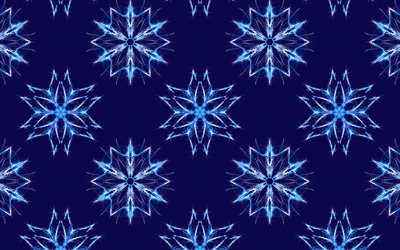 青い雪の背景, 4k, 雪の結晶パターン, 冬の背景, 雪, 抽象雪