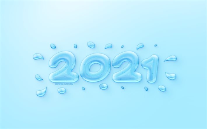 2021 ny&#229;r, 2021 vatten bakgrund, gott nytt &#229;r 2021, vatten koncept, 2021 bl&#229; bakgrund, 2021 koncept