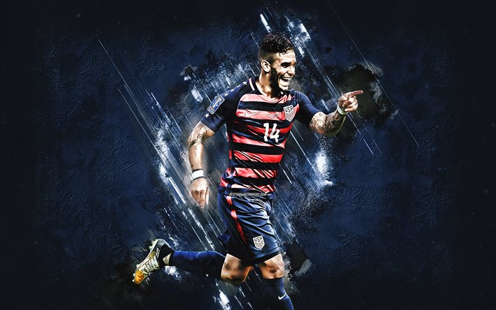Dom Dwyer, USA: s fotbollslandslag, amerikansk fotbollsspelare, bl&#229; sten bakgrund, USA, fotboll, Dominic James Dwyer
