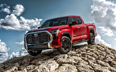2022, Toyota Tundra, 4k, front view, exterior, new red Toyota Tundra, Japanese cars, Toyota