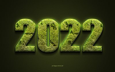 2022 New Year, green carbon texture, Happy New Year 2022, green grass art, 2022 grass background, 2022 concepts