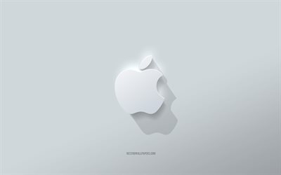 Apple-logotyp, vit bakgrund, Apple 3D-logotyp, 3D-konst, Apple, 3D Apple emblem, kreativ konst, Apple emblem