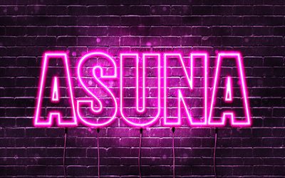 Joyeux anniversaire Asuna, 4k, n&#233;ons roses, nom Asuna, cr&#233;atif, joyeux anniversaire Asuna, anniversaire Asuna, noms f&#233;minins japonais populaires, photo avec nom Asuna, Asuna