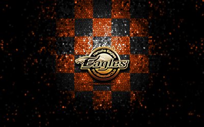 Hanwha Eagles, glitter logo, KBO, orange black checkered background, baseball, South Korean baseball team, Hanwha Eagles logo, mosaic art