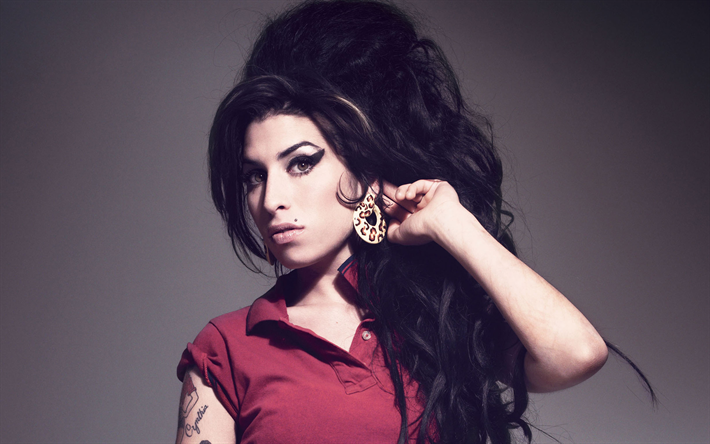 Amy Winehouse, 4k, retrato, cantante Brit&#225;nico, morena, maquillaje