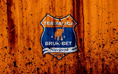 FC ABruk-Bet Termalica, 4k, grunge, Ekstraklasa, logo, football club, Poland, Bruk-Bet Termalica, soccer, art, stone texture, Bruk-Bet Termalica FC