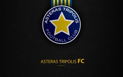 Asteras Tripolis FC, 4k, logo, Greek Super League, leather texture, Asteras emblem, Tripolis, Greece, football, Greek football club