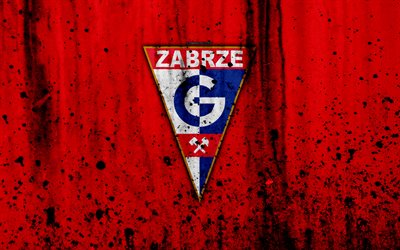 FC Gornik Zabrze, 4k, grunge, Ekstraklasa, logo, football club, Poland, Gornik Zabrze, soccer, art, stone texture, Gornik Zabrze FC