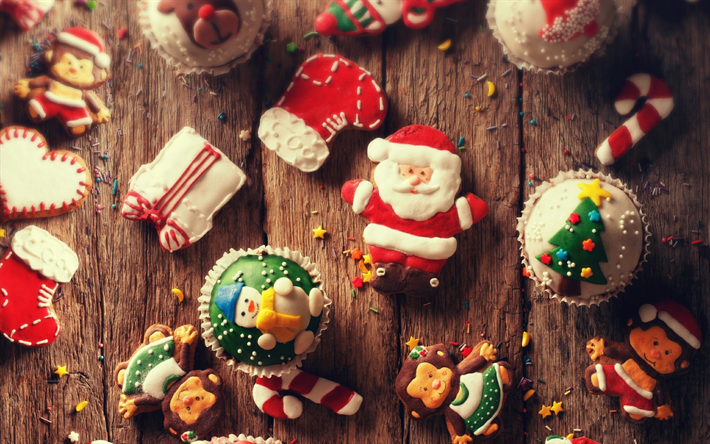 Navidad, A&#241;o Nuevo, noche, galletas de Navidad, Santa Claus