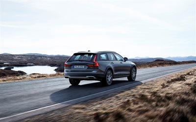 Volvo V90 Cross Country, 2017, 4k, prata vag&#227;o, off-road vers&#227;o, V90, carros novos, Volvo
