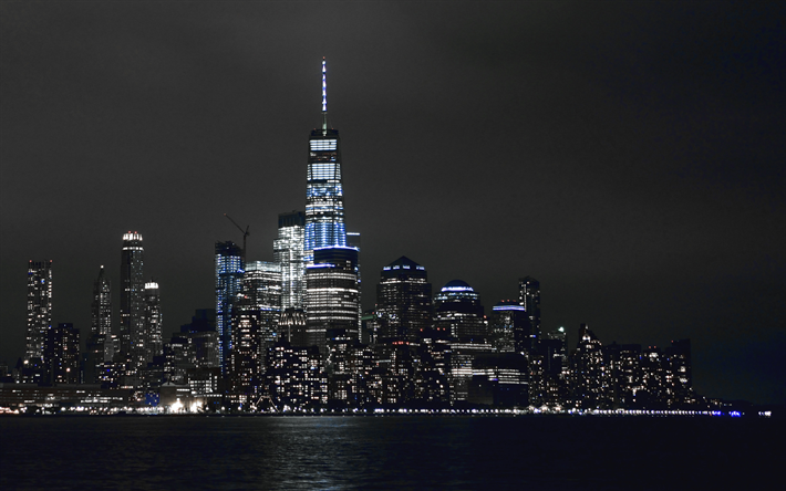4k, Nueva York, los edificios modernos, paisajes nocturnos, ciudad de nueva york, rascacielos, Am&#233;rica, estados UNIDOS