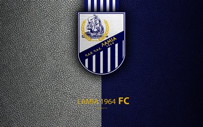 Lamia 1964 FC, 4k, logo, Greek Super League, leather texture, emblem, Lamia, Greece, football, Greek football club