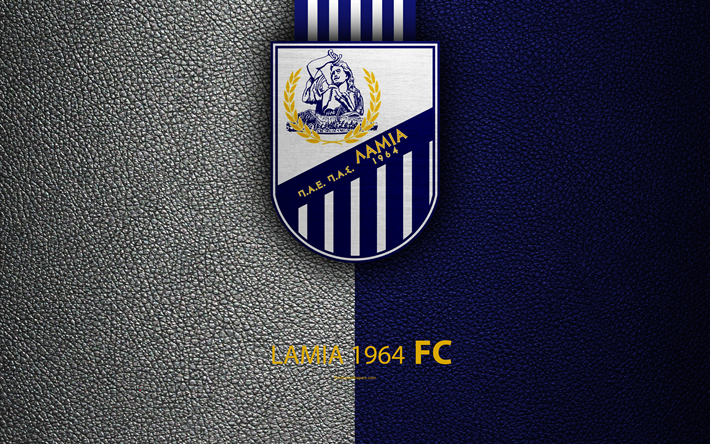 Lamia 1964 FC, 4k, logo, greco Super League, texture in pelle, emblema, Lamia, Grecia, calcio, club di calcio greco