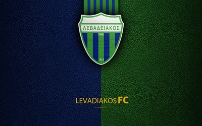 Levadiakos FC, 4k, logo, Greek Super League, leather texture, emblem, Levadia, Greece, football, Greek football club