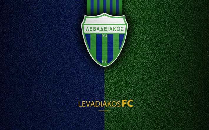 Levadiakos FC, 4k, شعار, اليونانية الدوري الممتاز, جلدية الملمس, Levadia, اليونان, كرة القدم, اليوناني لكرة القدم