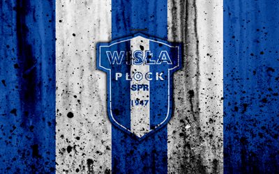 FC Wisla Plock, 4k, grunge, Ekstraklasa, logo, football club, Poland, Wisla Plock, soccer, art, stone texture, Wisla Plock FC