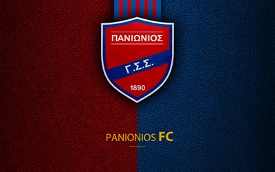 Panionios FC, 4k, logo, Greek Super League, leather texture, Panionios emblem, Nea Smirni, Greece, football, Greek football club