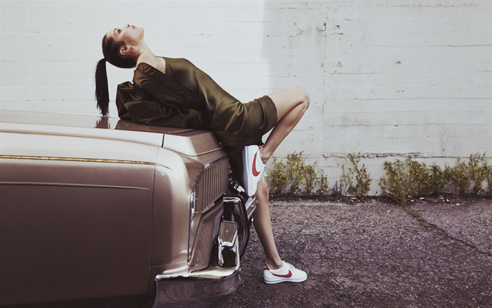 4k, Bella Hadid, 2017, supermodelos, Nike Cortez Campanha, beleza
