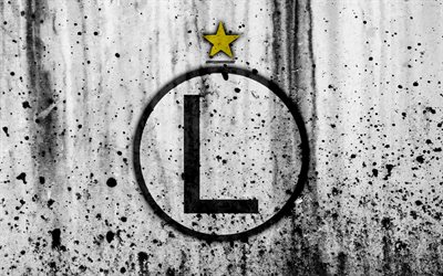 FC Legia Warszawa, 4k, grunge, Ekstraklasa, new logo, football club, Poland, Legia Warszawa, soccer, art, stone texture, Legia Warszawa FC