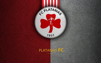 Platanias FC, 4k, logo, Greek Super League, leather texture, emblem, Platanias, Greece, football, Greek football club