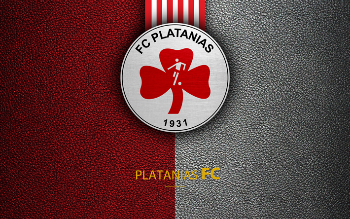 Platanias FC, 4k, el logotipo, el griego de la S&#250;per Liga, textura de cuero, con el emblema de Platanias, Grecia, f&#250;tbol, club de f&#250;tbol griego