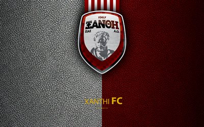 Xanthi FC, 4k, logo, Greek Super League, leather texture, emblem, Xanthi, Greece, football, Greek football club