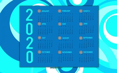 青2020年のカレンダー, すべての月の2020年までの, 青抽象的背景, 2020年のカレンダー, 2020年までの概念