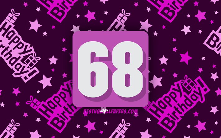 4k, 嬉しい68歳の誕生日, 紫色の抽象的背景, 誕生パーティー, 最小限の, 68歳の誕生日, 作品, 誕生日プ, 68誕生パーティー