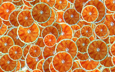 apelsiner m&#246;nster, 4k, tropiska frukter, citrusfrukter, frukt, apelsiner i skivor, makro, apelsiner texturer, frukt texturer, mat texturer