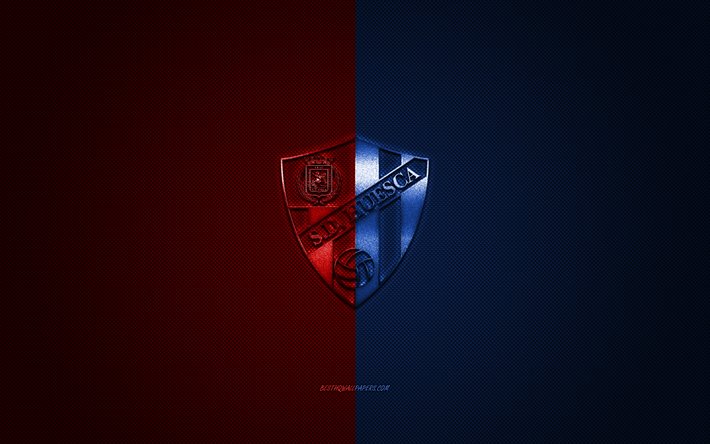 SD هويسكا, الاسباني لكرة القدم, الدوري 2, الأزرق الأحمر شعار, الأزرق الأحمر ألياف الكربون الخلفية, كرة القدم, هويسكا, إسبانيا, SD هويسكا شعار