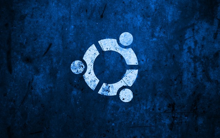 Ubuntu青色のロゴ, 青石の背景, Linux, 創造, Ubuntu, グランジ, Ubuntu石のロゴ, 作品, Ubuntuロゴ