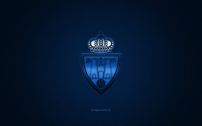 SD Ponferradina, club de f&#250;tbol espa&#241;ol, La Liga 2, logo azul, azul de fibra de carbono de fondo, f&#250;tbol, Ponferrada, Espa&#241;a, SD Ponferradina logotipo